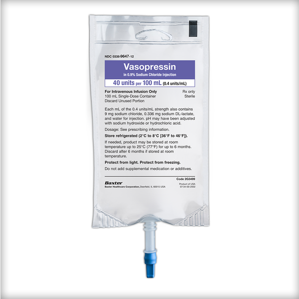 Vasopressin in 0.9% Sodium Chloride Injection. 40 units per 100 mL (0.4 units/ML) 